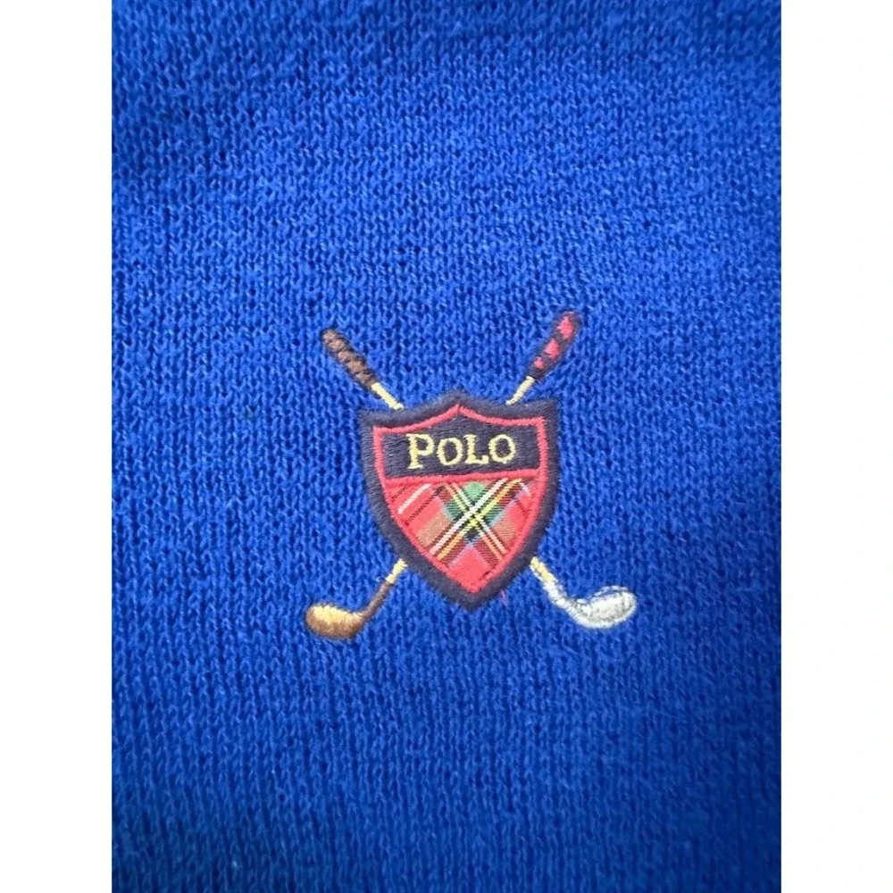 Vintage Polo Ralph Lauren Mens Blue Cotton V-Neck Sweater Vest Golf Crest XL‎